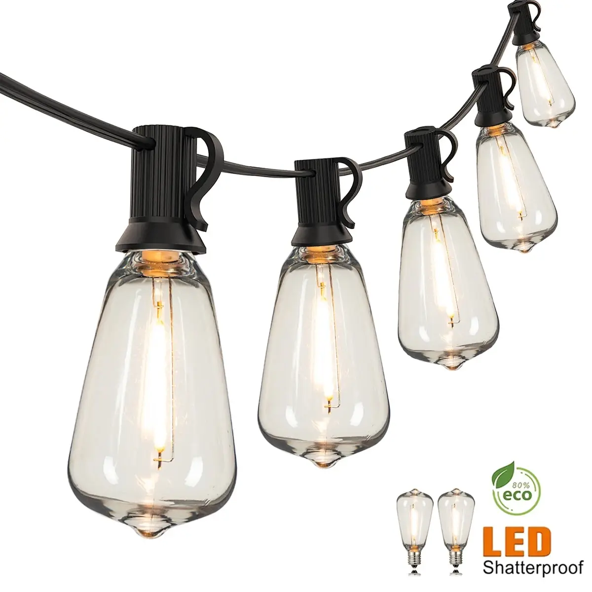 Guirnalda de luces para exteriores ST38, bombillas LED de plástico impermeables inastillables conectables y regulables, iluminación de hadas para decoración de Patio y jardín
