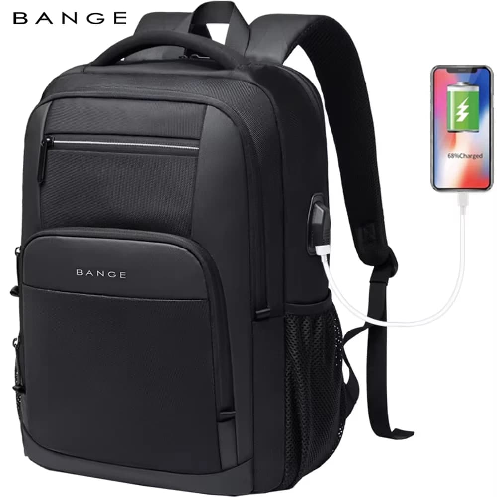 Mochila ligera para ordenador portátil BANGE de 15,6 pulgadas, resistente al agua, puerto de carga USB, Mochila escolar multifuncional para viajes, senderismo, Mochila para hombres