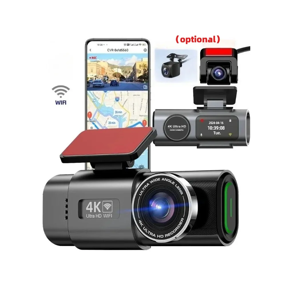 Cámara para Auto con Grabación 4K UHD, DVR con Visión Nocturna, Grabador de Video, Wi-Fi Integrado, Soporte GPS, Monitoreo de Estacionamiento 24H