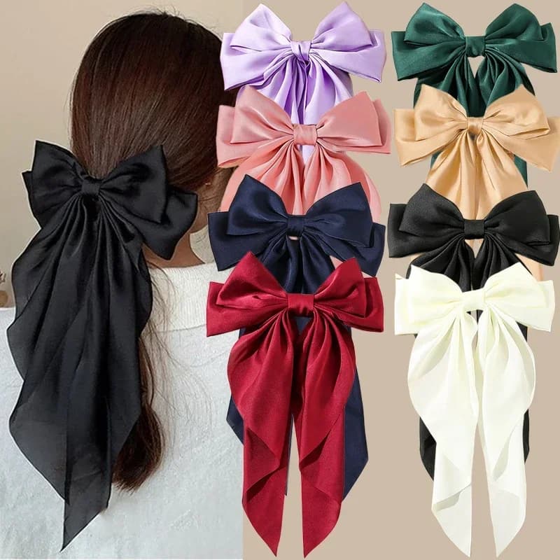 Accesorios coreanos, pinzas para el cabello para mujeres y niñas, lazo grande, lazo largo de satén liso, lazos, abrazadera de primavera, Barette Cheveux Femme 2023