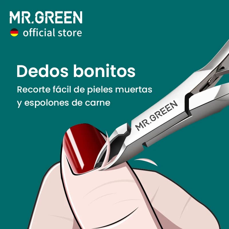 MR.GREEN-cortauñas de acero inoxidable para manicura, cortador de cutículas, removedor de piel muerta y pedicura
