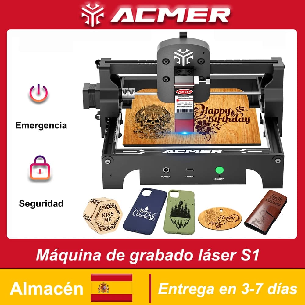 ACMER Mini Grabador Láser Portátil Herramientas de Corte CNC de Alta Precisión Máquina de Grabado DIY para Logotipos Madera Vidrio Acrílico para Principiantes
