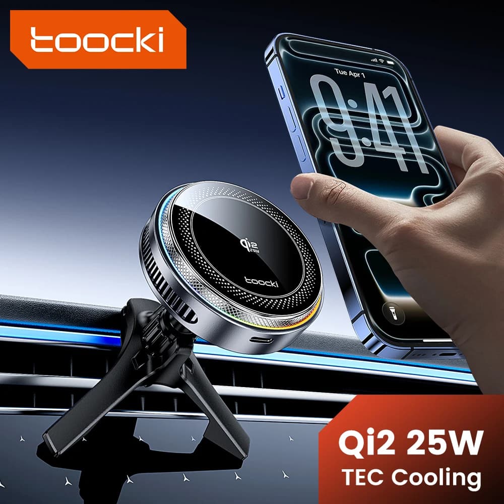 Cargador Inalámbrico Toocki Qi2.2 de 25W, Soporte Magnético para Teléfono de Coche con Enfriamiento TEC para iPhone 17 16 15 Samsung S26 S25, Compatible con Cargadores Magsafe