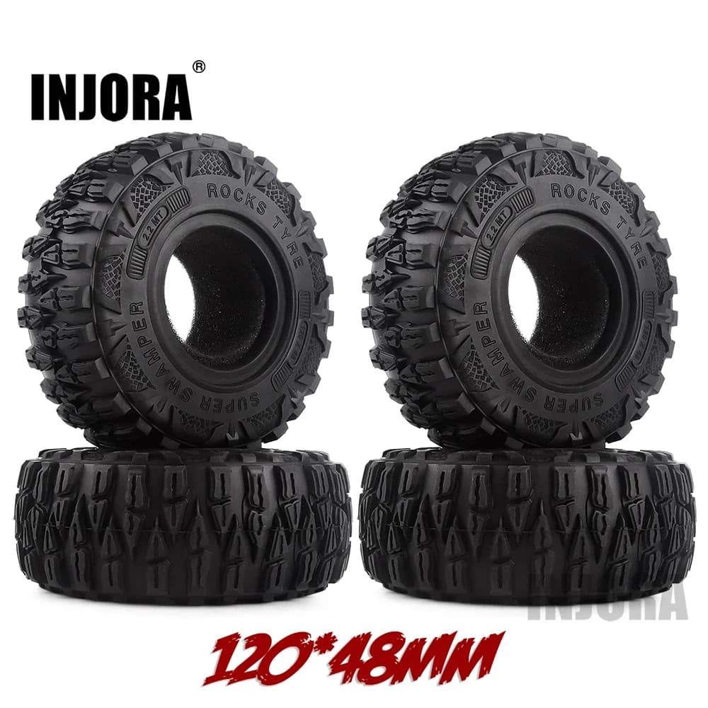 INJORA 4 Uds 2,2 "neumático de goma para grappler de barro 2,2 neumáticos de rueda 120*48MM para 1:10 RC Rock Crawler TRX4 TRX-6 Axial SCX10 90046