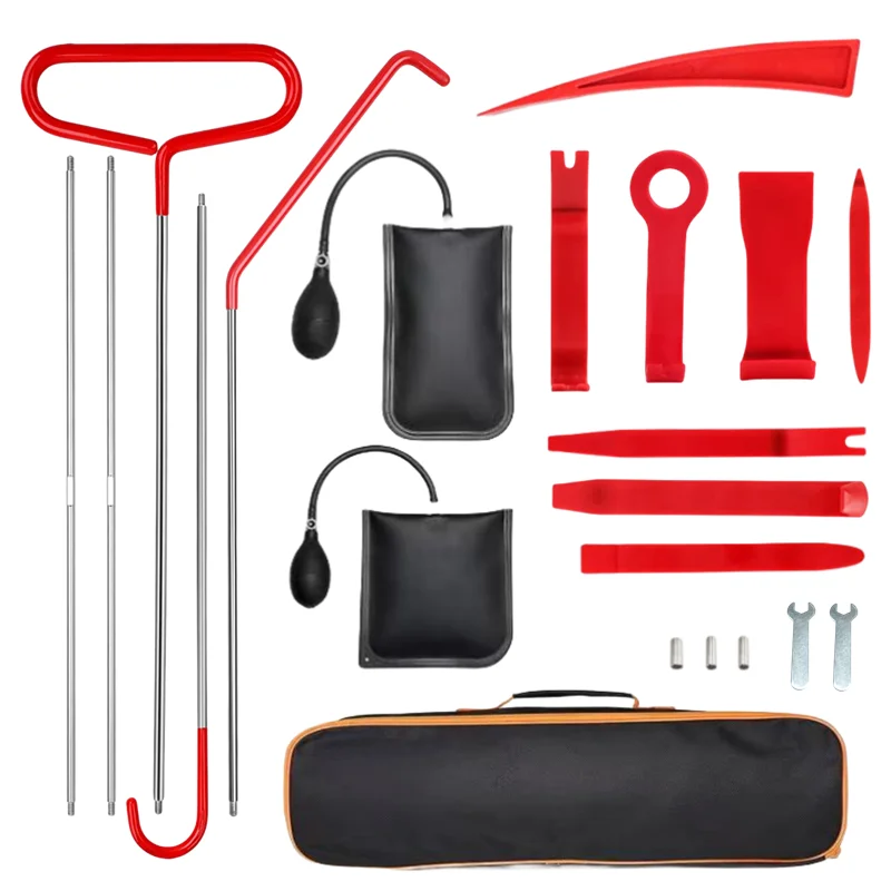 Kit de herramientas para puerta de coche, bomba de aire inflable, herramientas de agarre de fijación abierta para puerta y ventana automática, Kits de largo alcance con bolsa de transporte, 21/18 Uds.