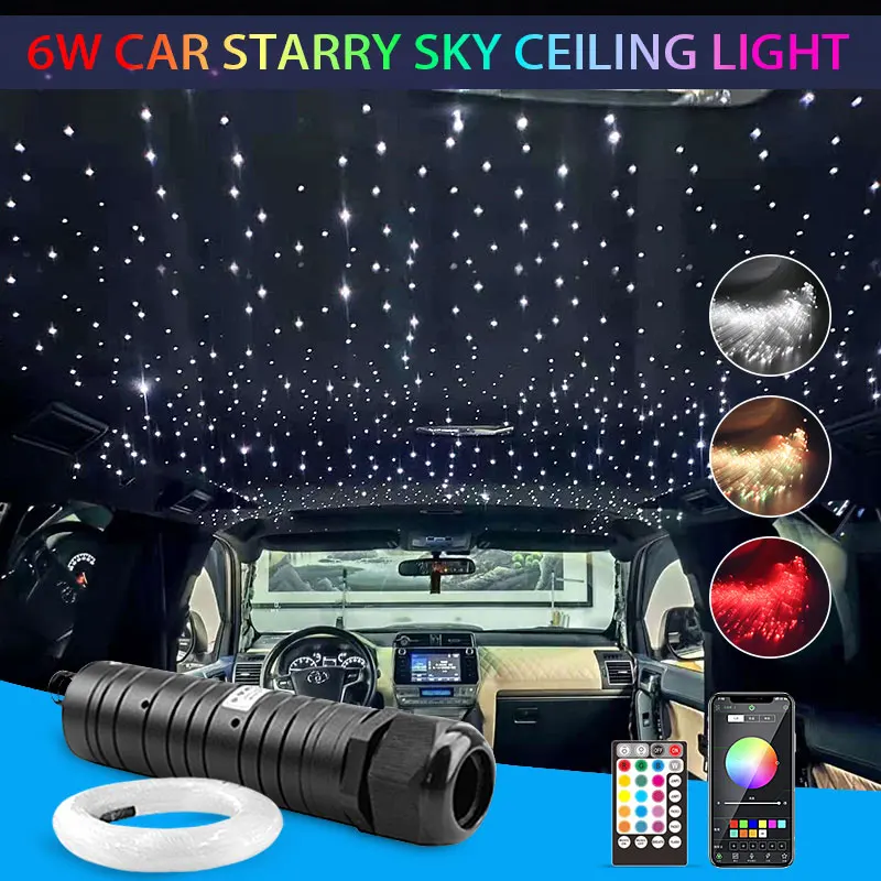 Luz LED de cielo estrellado para decoración Interior de coche, accesorios de lámpara, luces de estrella de techo, luz de fibra óptica, 6W