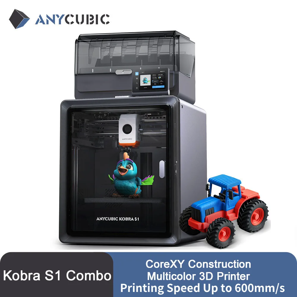 Impresora 3D multicolor Anycubic Kobra S1 Combo Velocidad máxima 600 mm/s Núcleo XY Estructura estable Impresora 3D de alta precisión