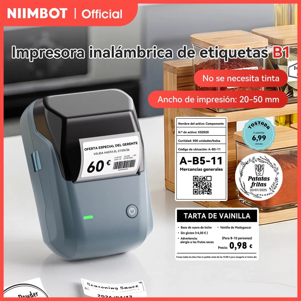 NIIMBOT-impresora térmica portátil B1 con cintas, impresora de etiquetas adhesivas de 2 pulgadas, Mini fabricante de pegatinas Bluetooth, compatible con teléfonos inteligentes y PC