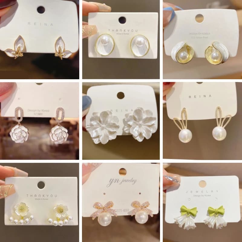 Pendientes Colgantes Blancos Puros para Mujer, con Flor Acrílica Esmaltada, Mariposa, Perla de Imitación y Corazón, Elegantes