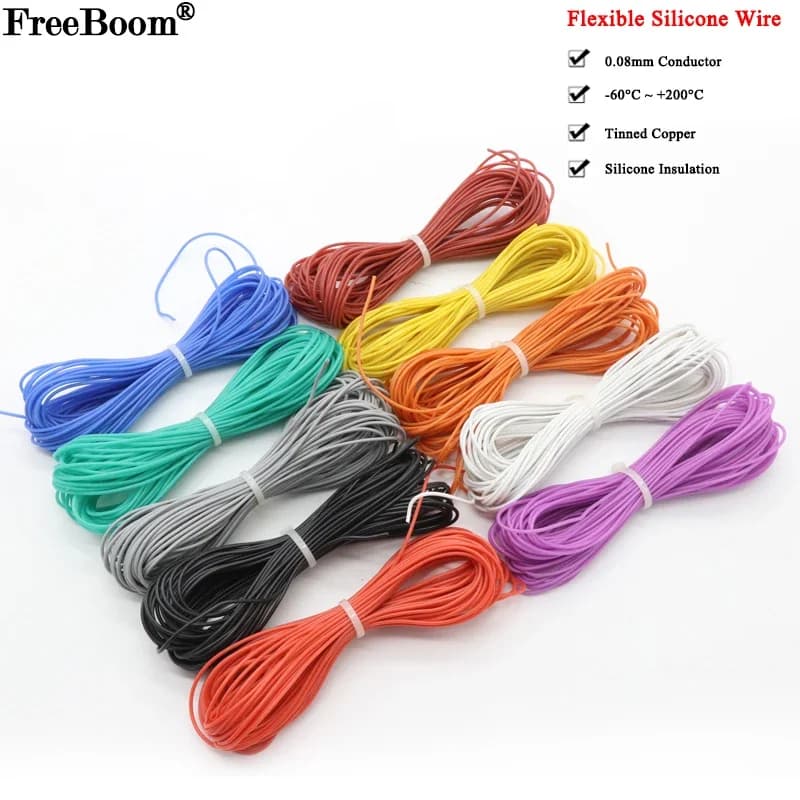 Cable resistente al calor de 1M/5M, 30 28 26 24 22 20 18 16 15 14 13 12 10 AWG, cable de silicona ultrasuave, cobre flexible de alta temperatura