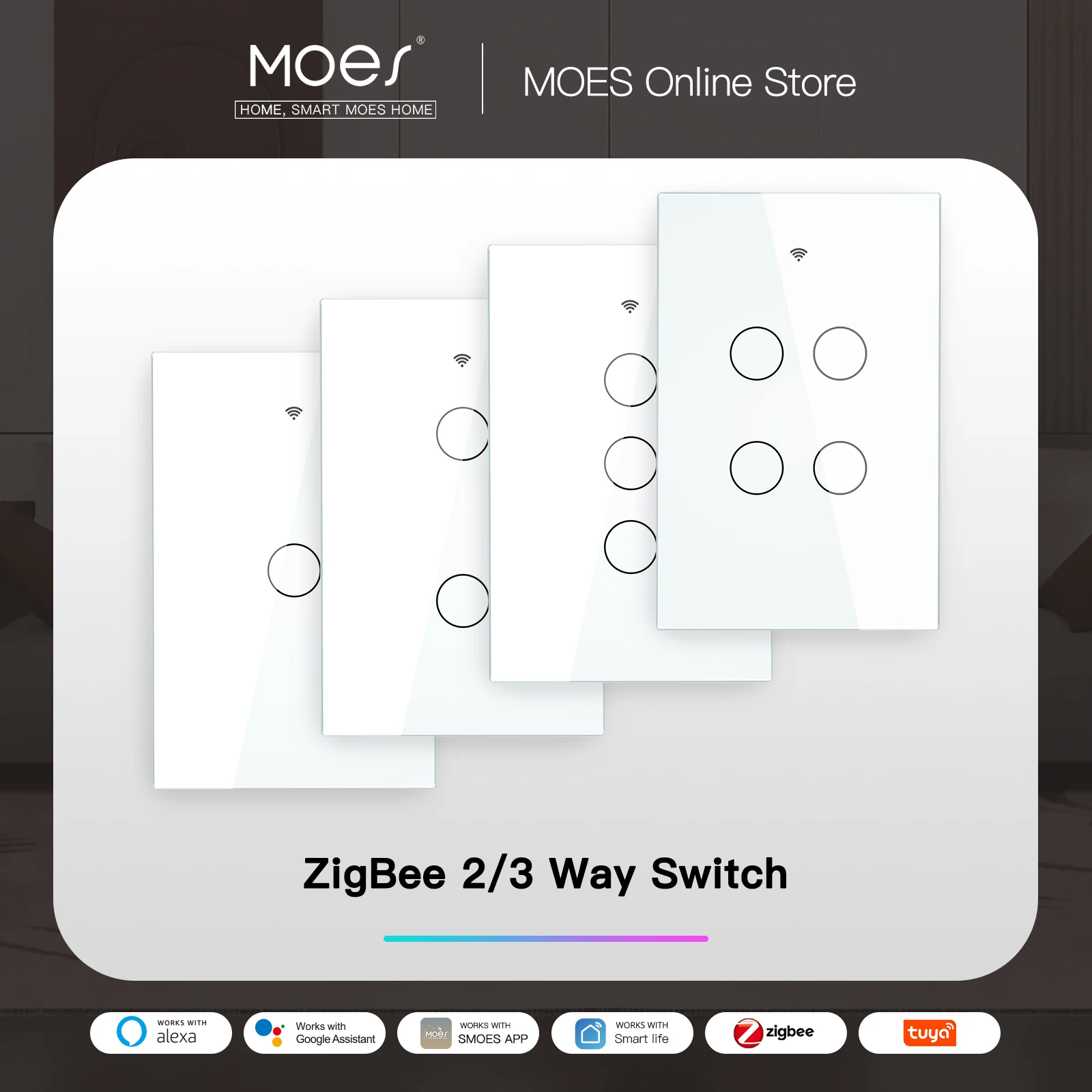 Interruptor de Luz Táctil Inteligente ZigBee para Pared, con/sin Neutro, sin Condensador, Compatible con Smart Life/Tuya, Control de 2/3 Vías, Compatible con Alexa y Google