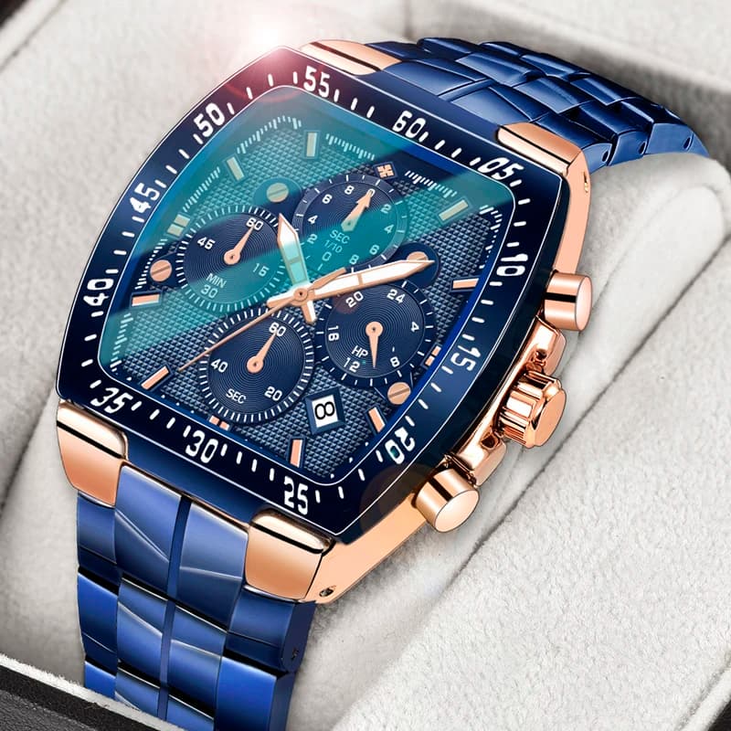 Relojes deportivos WWOOR con cronógrafo para Hombre, Reloj cuadrado de moda de marca superior de lujo de acero inoxidable resistente al agua, Reloj de cuarzo para Hombre