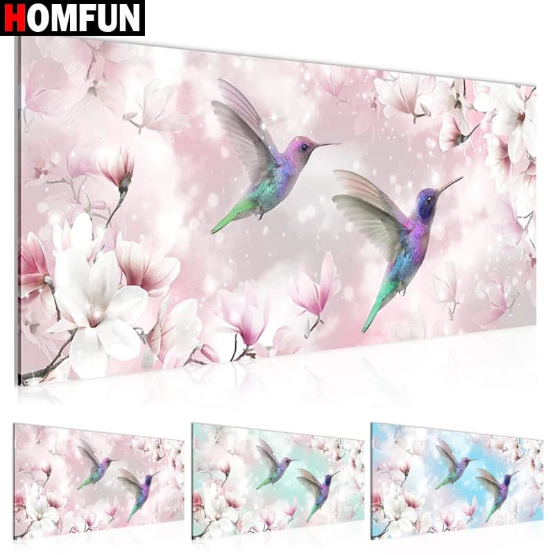 HOMFUN-pintura de diamante de taladro completo, cuadro artesanal de "flores y pájaros", bordado de diamantes de imitación 5D, decoración de punto de cruz