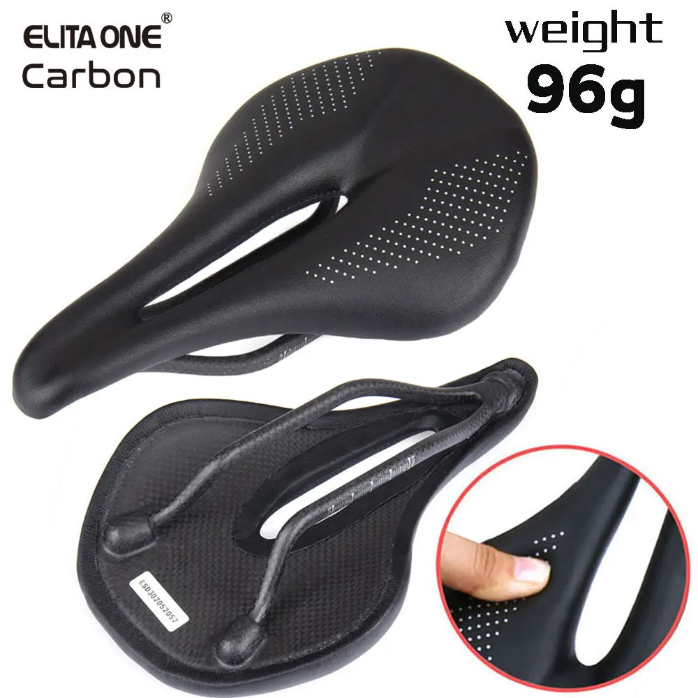 ELITA ONE Sillín de carbono súper ligero 240x143/155mm 96g MTB bicicleta de carretera cojín de cuero asiento de ciclismo para hombres y mujeres