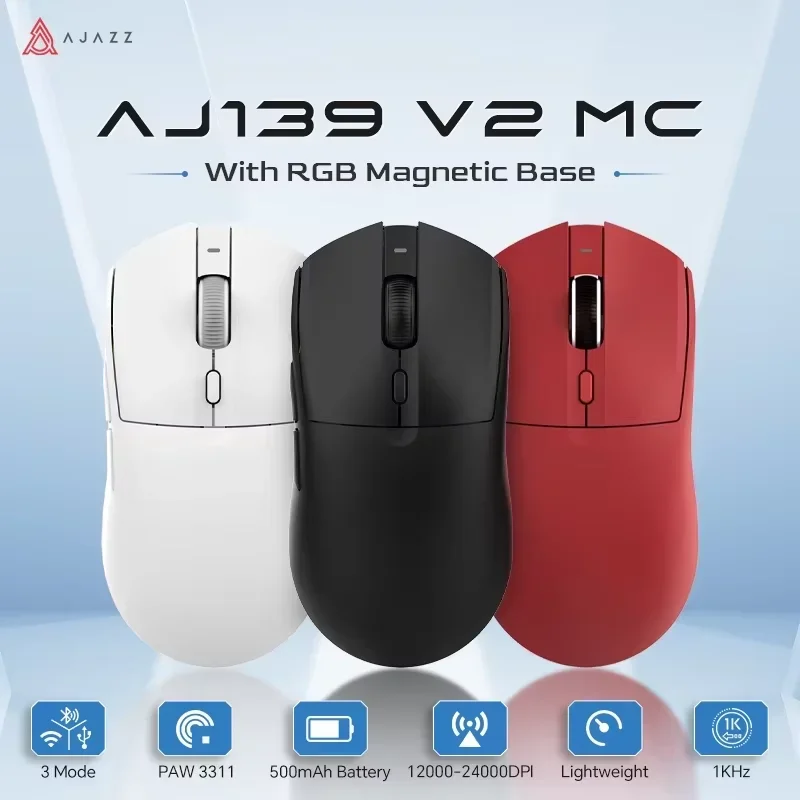 Ratón inalámbrico para juegos AJAZZ AJ139 V2 MC PAW3311 con Base de carga magnética RGB 24000DPI Bluetooth/ratones con cable, PC Gamer