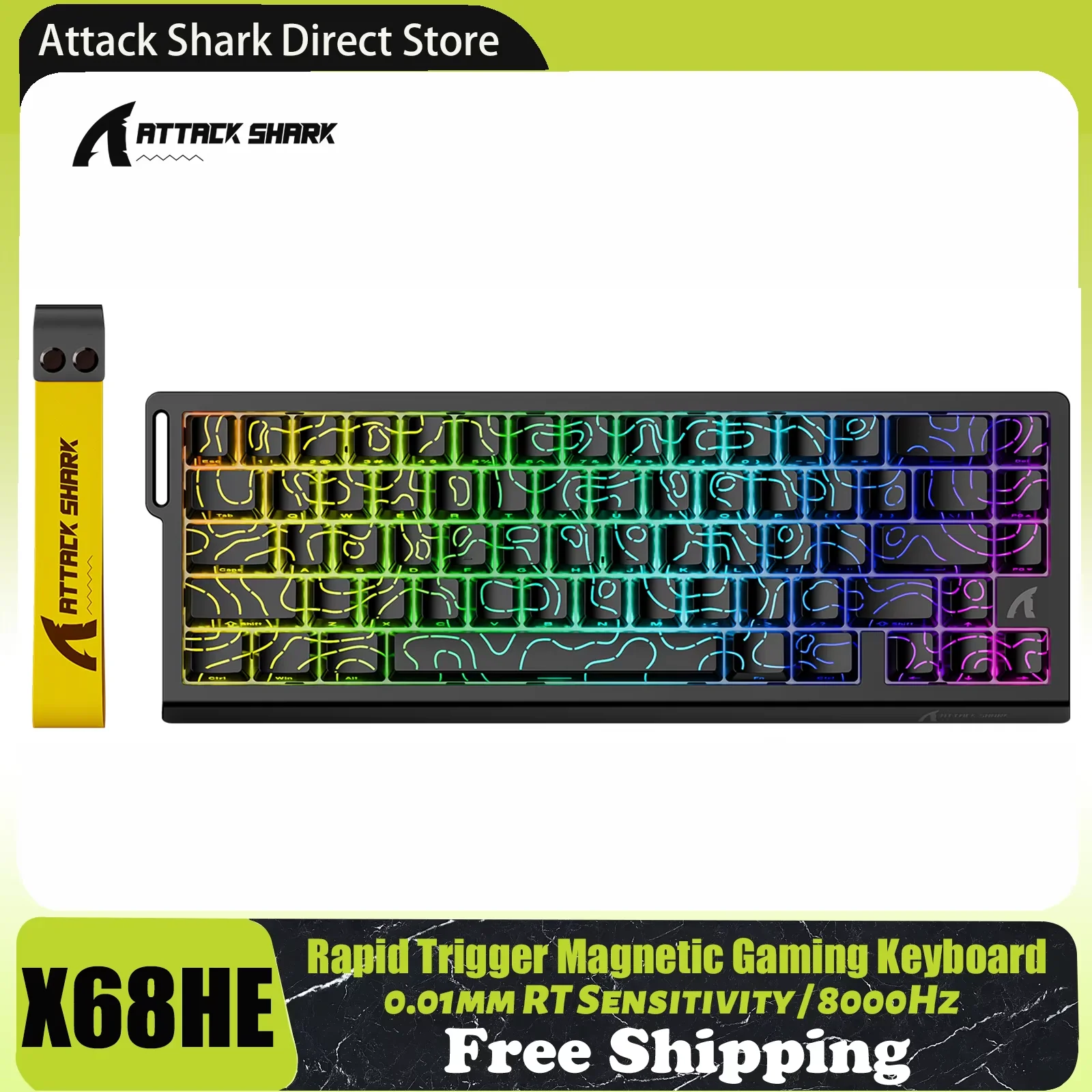 ATTACK SHARK X68 HE Teclado magnético de gatillo rápido de 8 KHz, precisión RT de 0,01 mm, diseño del 60%, RGB, compatible con RT/Snap Tap/DKS/MT/TGL