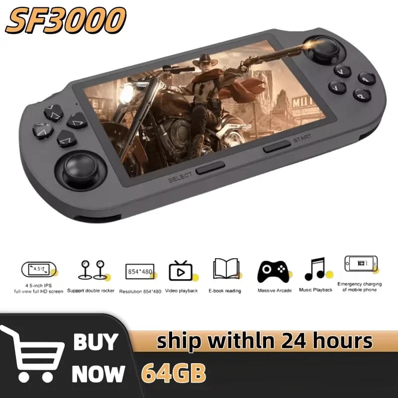 Consola de videojuegos portátil Retro SF3000, sistema Linux, pantalla IPS de 4,5 pulgadas, 854x480, reproductor de vídeo portátil de bolsillo de 3000mAh