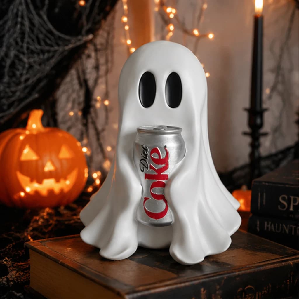 Divertida Estatua de Resina de Fantasma Sosteniendo una Lata de Refresco, Decoración de Escritorio de Halloween, Adorno de Habitación Espeluznante y Lindo, Regalo para Decoración del Hogar u Oficina