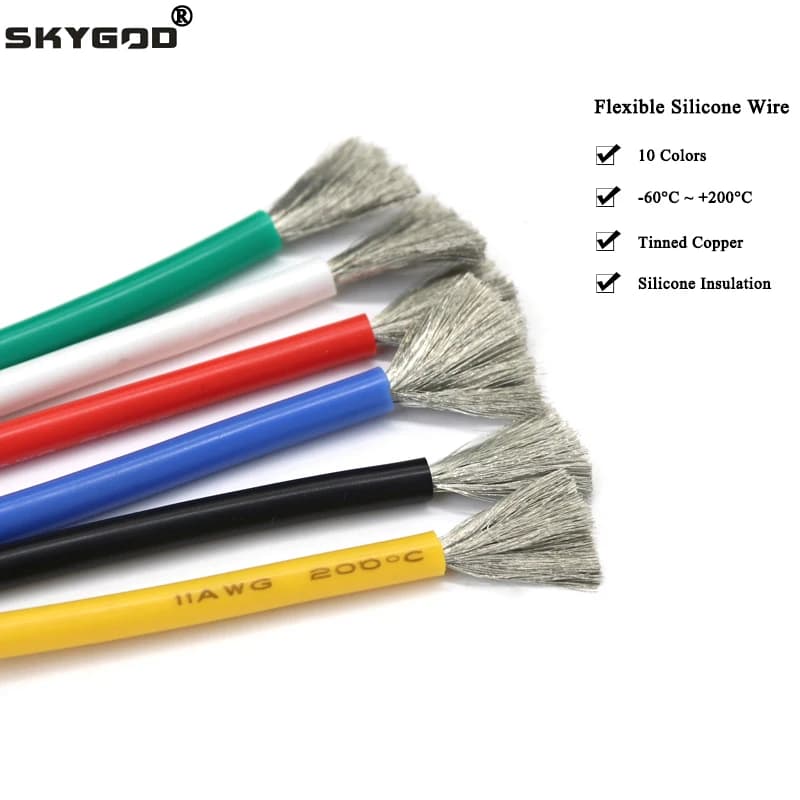 Cable resistente al calor de 1M/5M, 30 28 26 24 22 20 18 16 15 14 12 10 8AWG, cable de silicona ultrasuave, cobre flexible de alta temperatura