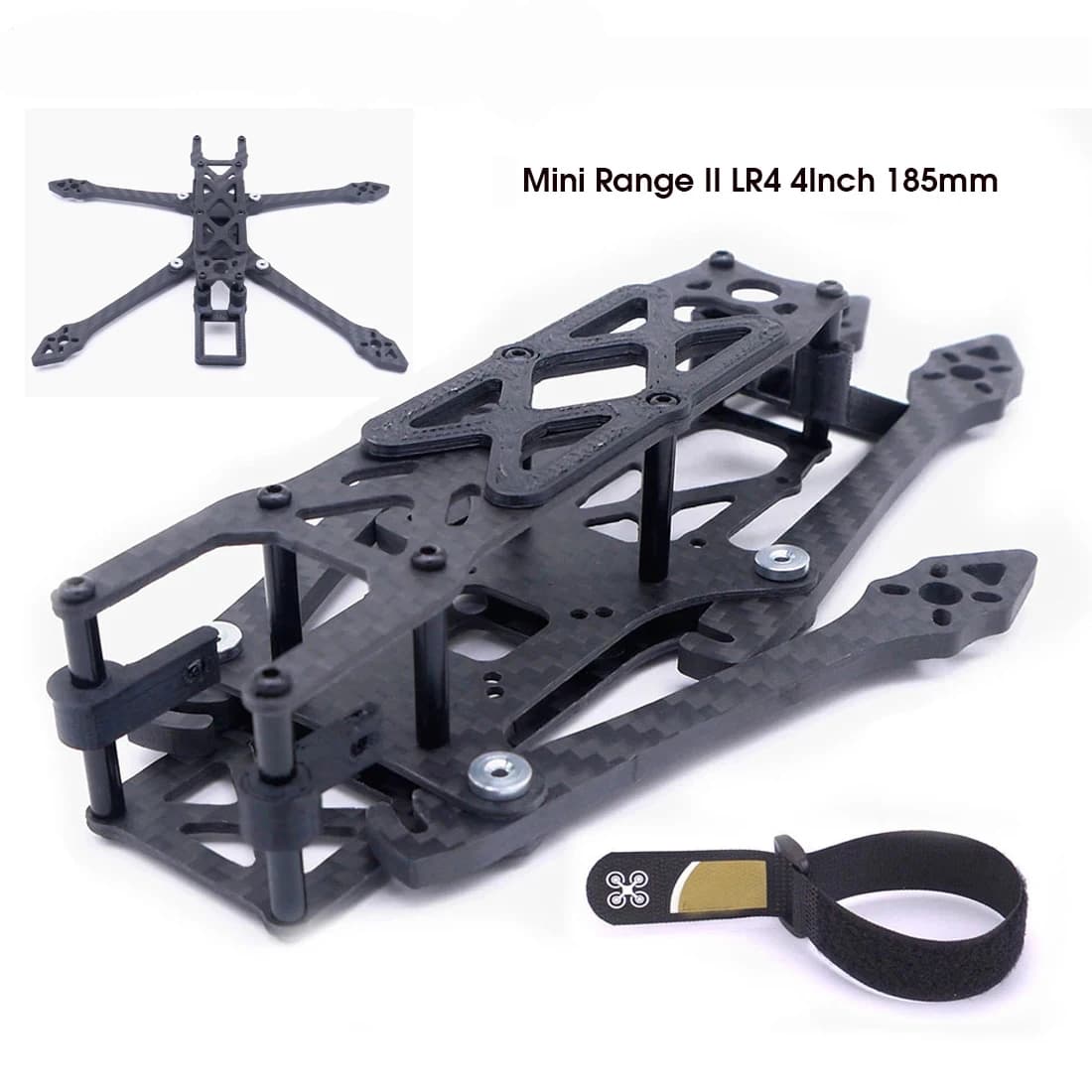 Marco de fibra de carbono Mini Range II LR4, 4 pulgadas, 185mm, con Kits de impresión 3D de TPU, se adapta a pila de 16/20/25, 5mm, hasta 30 minutos de tiempo de vuelo de 4S