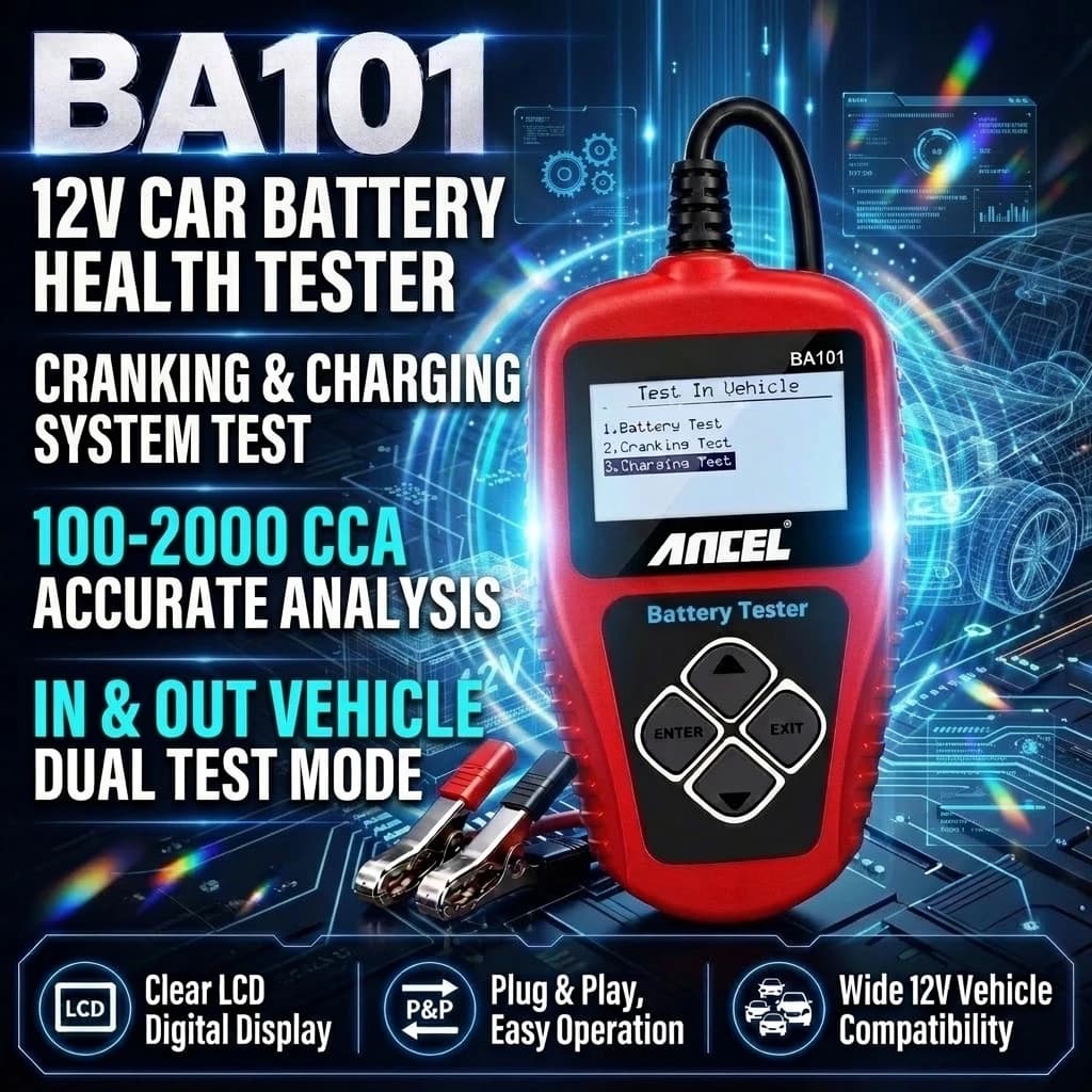 ANCEL-probador de batería de coche BA101, Analizador de 12V, probador de carga de batería automotriz, herramientas de diagnóstico de carga de circuito de carga 100-2000CCA
