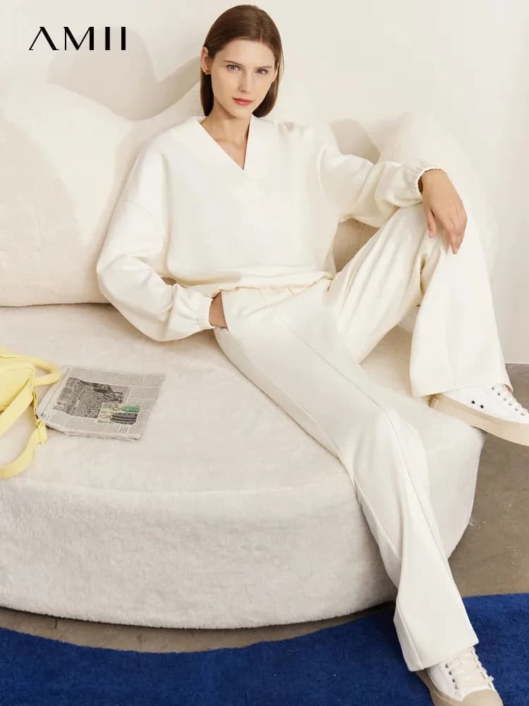 AMll Minimalism - Conjunto de Top y Pantalones Anchos para Mujer, Otoño 2025, Elegante, Informal, para el Trabajo, Sudadera Holgada, Pantalones Anchos Casuales, se Venden por Separado 12241259