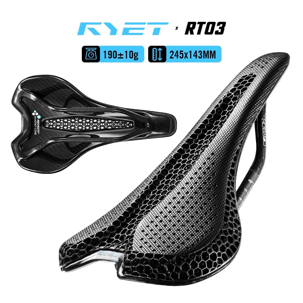 Sillín RYET de carbono impreso en 3D, ultraligero, 190g, 7*9, para ciclismo de carretera, triatlón, MTB, montaña y gravel, para hombres y mujeres.