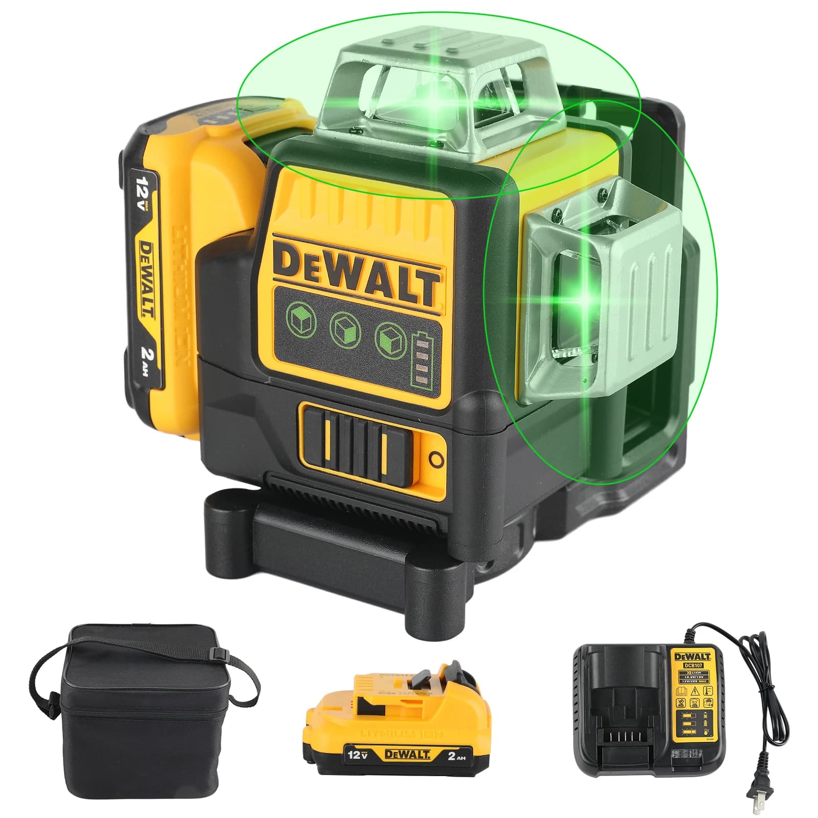 Nivel Láser Verde con Batería de Litio DEWALT DW089LG 2026 |   12 Líneas 3 Lados 360 °   Horizontal Vertical |   Medición de Nivelación en Exteriores