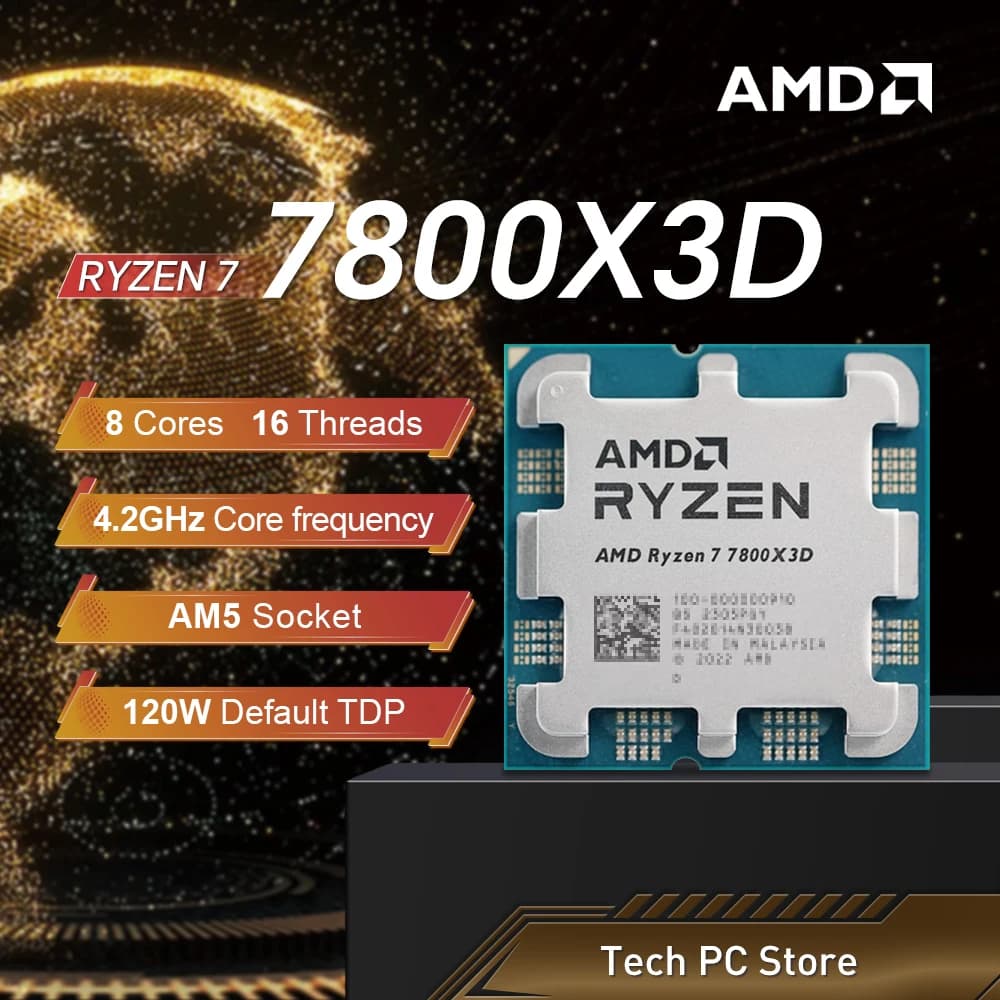 NUEVO procesador AMD Ryzen 7 7800X3D 4,2 GHz L3 = 96M 120W 8 núcleos 16 hilos R7 7800X3D Socket AM5 5NM DDR5 pero sin ventilador