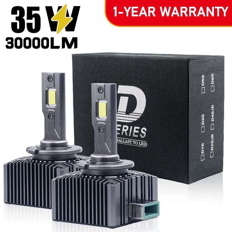 Faros Delanteros LED para Automóvil Serie D, Bombillas HID D1S D2S D3S D4S D5S D8S, Luces Turbo de 30000LM 6000K, Lámpara Automotriz CANbus Sin Errores, Plug&Play