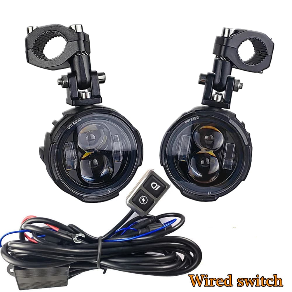 Par de faros antiniebla para motocicleta de 100W, luz Led auxiliar de conducción, faro intermitente de doble Color, lámpara antiniebla para Moto.