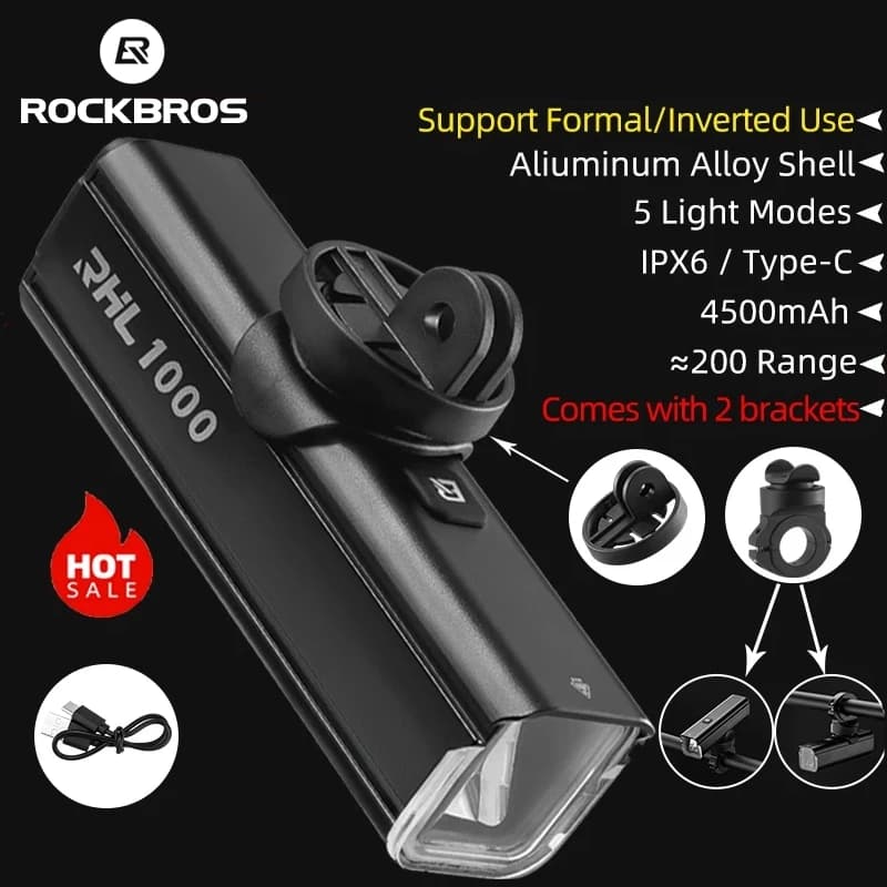 ROCKBROS-Luz LED recargable tipo C para bicicleta de montaña y carretera, linterna IPX6, accesorios para Faro de exterior