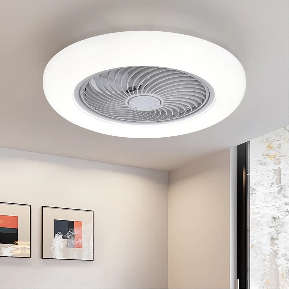 Ventilador de techo inteligente con luces, Control remoto, decoración de dormitorio, lámpara de ventilador, aspas invisibles de aire silenciosas de 52cm