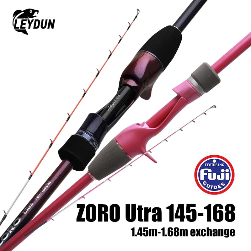 Caña de Pescar LEYDUN ZORO Ultraligera 3+1, 145/168 cm, Punta de Titanio, Guías Fuji, Caña de Lanzamiento Portátil para Pesca de Calamar y Cuchillo