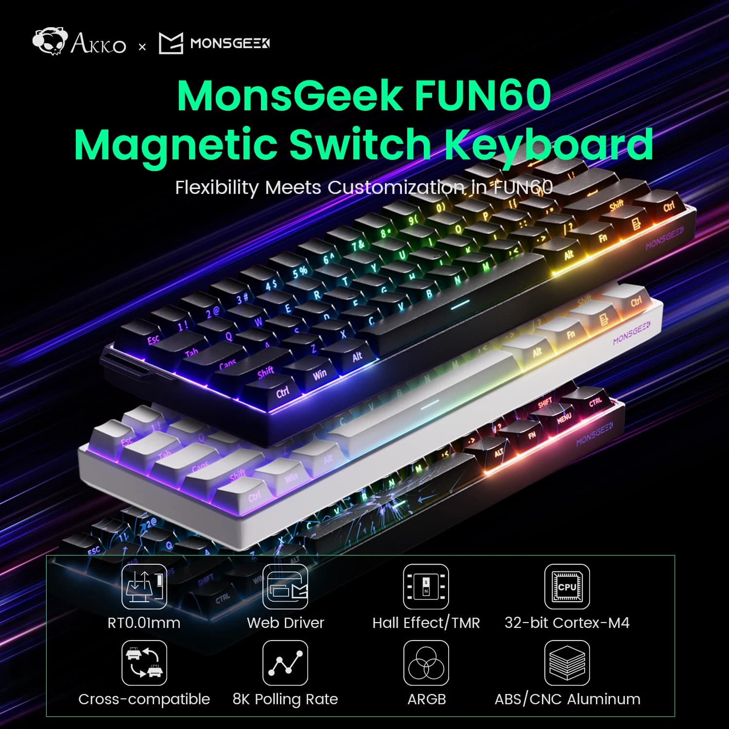 Akko MonsGeek FUN60 Teclado mecánico interruptor magnético 60% teclados para juegos disparador rápido 0,01mm 8K ARGB HE/TMR teclado personalizado