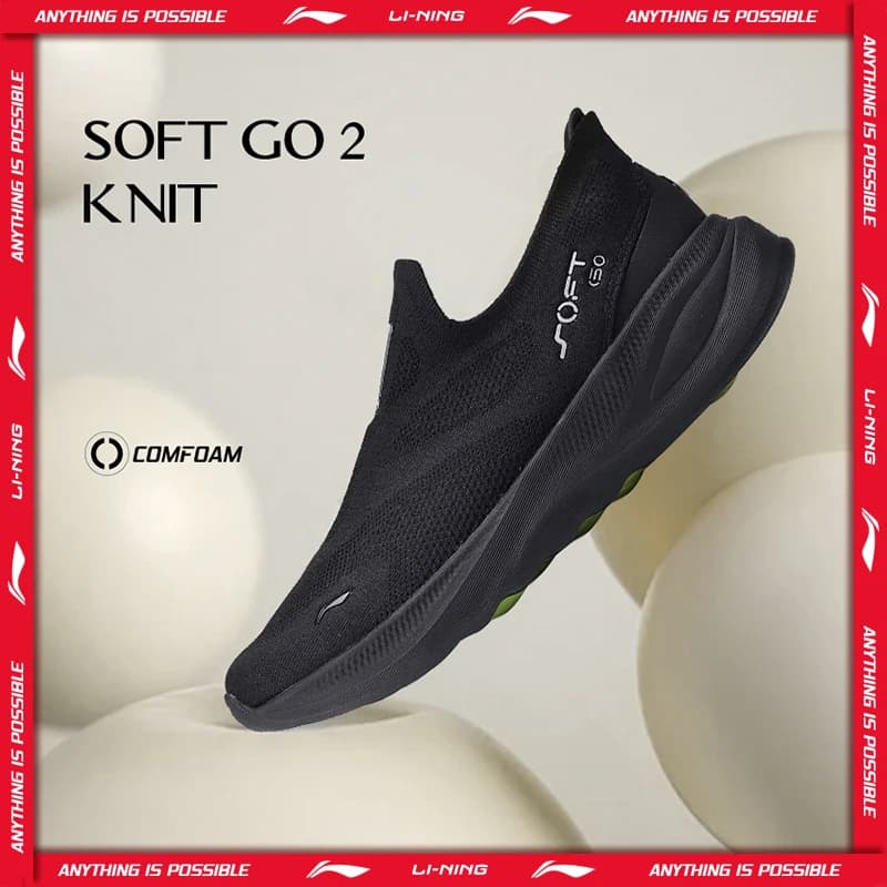 Li-Ning SOFT GO 2 KNIT para hombre, zapatos informales sin cordones para caminar, con amortiguación, cómodos y estables, con forro de malla, zapatillas deportivas para correr a diario, AGLV017