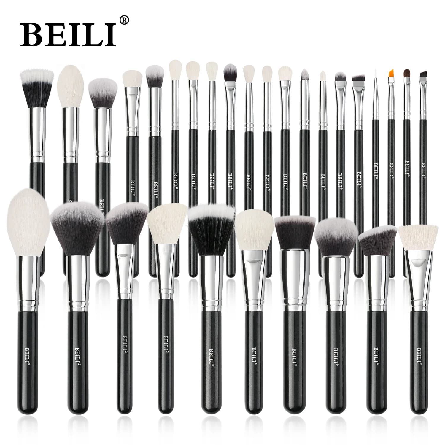 Conjunto de negras brochas maquillaje BEILI, brochas profesionales de pelo Natural de cabra, brochas para base de maquillaje en polvo, brochas para mezclar ojos y maquillaje