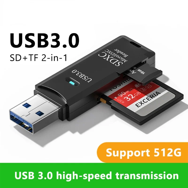 Lector de tarjetas 2 en 1, USB 3,0, Micro SD, TF, adaptador de escritura de tarjetas múltiples de alta velocidad, unidad Flash, Accesorios para ordenador portátil