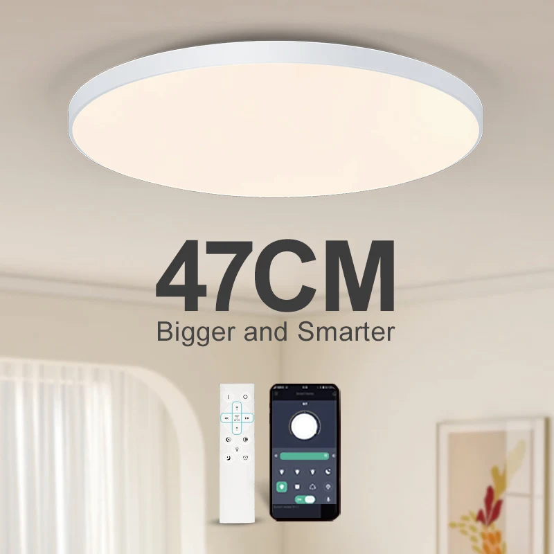 MARPOU Lámpara de techo inteligente, lámpara LED para dormitorio, lámparas de techo grandes, luces LED con control remoto, luces LED regulables para habitación