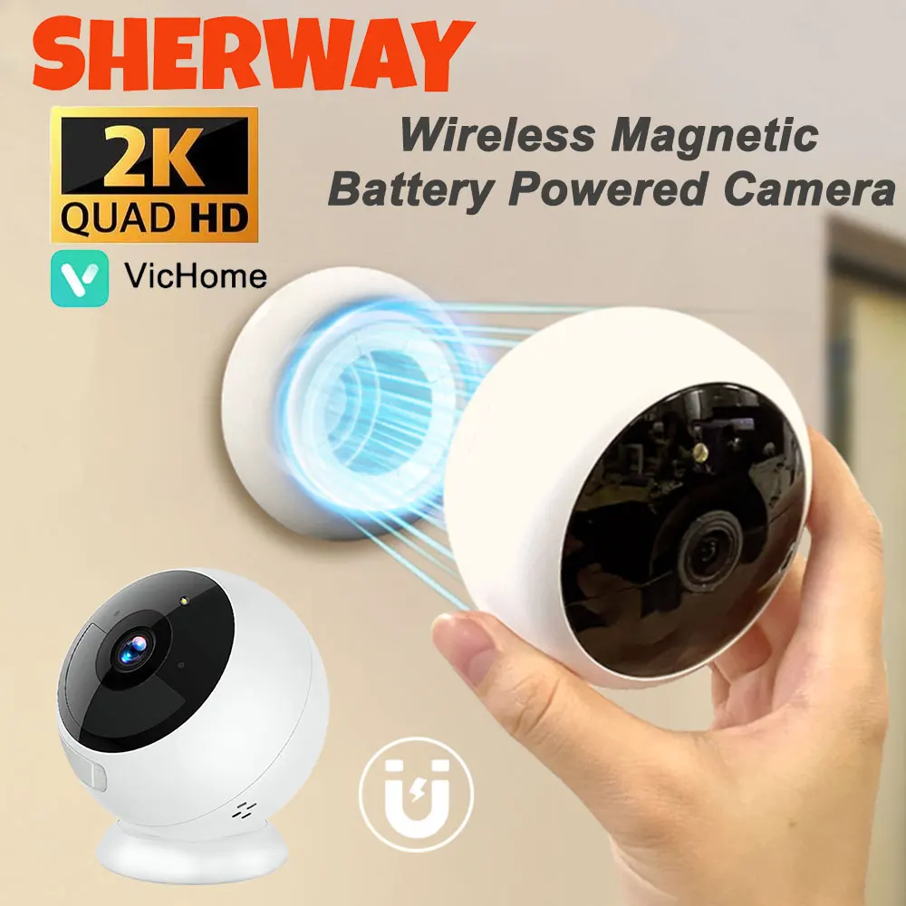 Cámara de seguridad para el hogar con Wifi, 2K, 5MP, inalámbrica, para exteriores, magnética, alimentada por batería, vigilancia, detección de movimiento AI, cámara HD para interiores