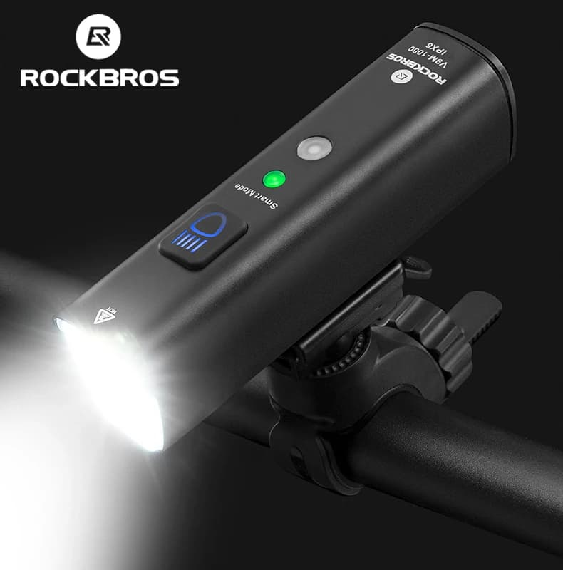 ROCKBROS-Luz LED inteligente con sensor de vibración para bicicleta, lámpara frontal de 1000 lúmenes, 4000mAh, 5 modos, tipo c