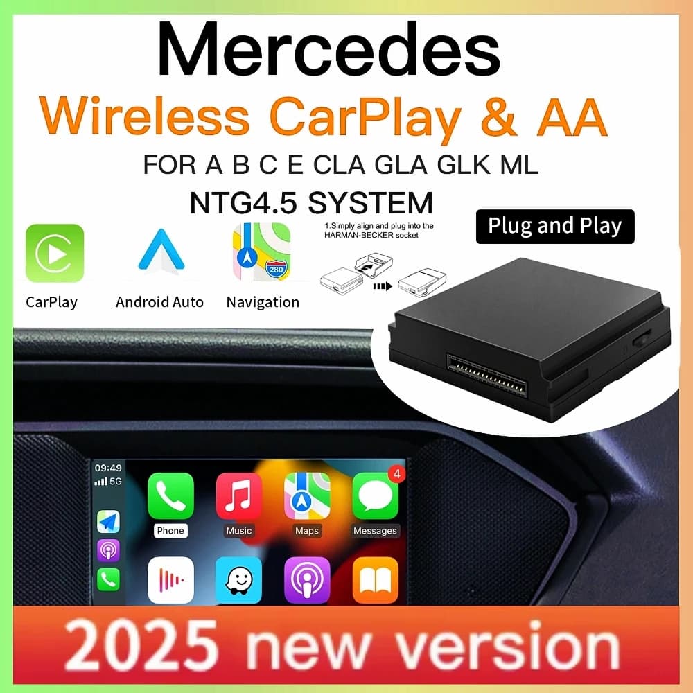 Carplay inalámbrico compatible con Mercedes Benz A B C E CLA GLA GLK ML Sprinter NTG4.5 Módulo Becker Navegación Android Auto