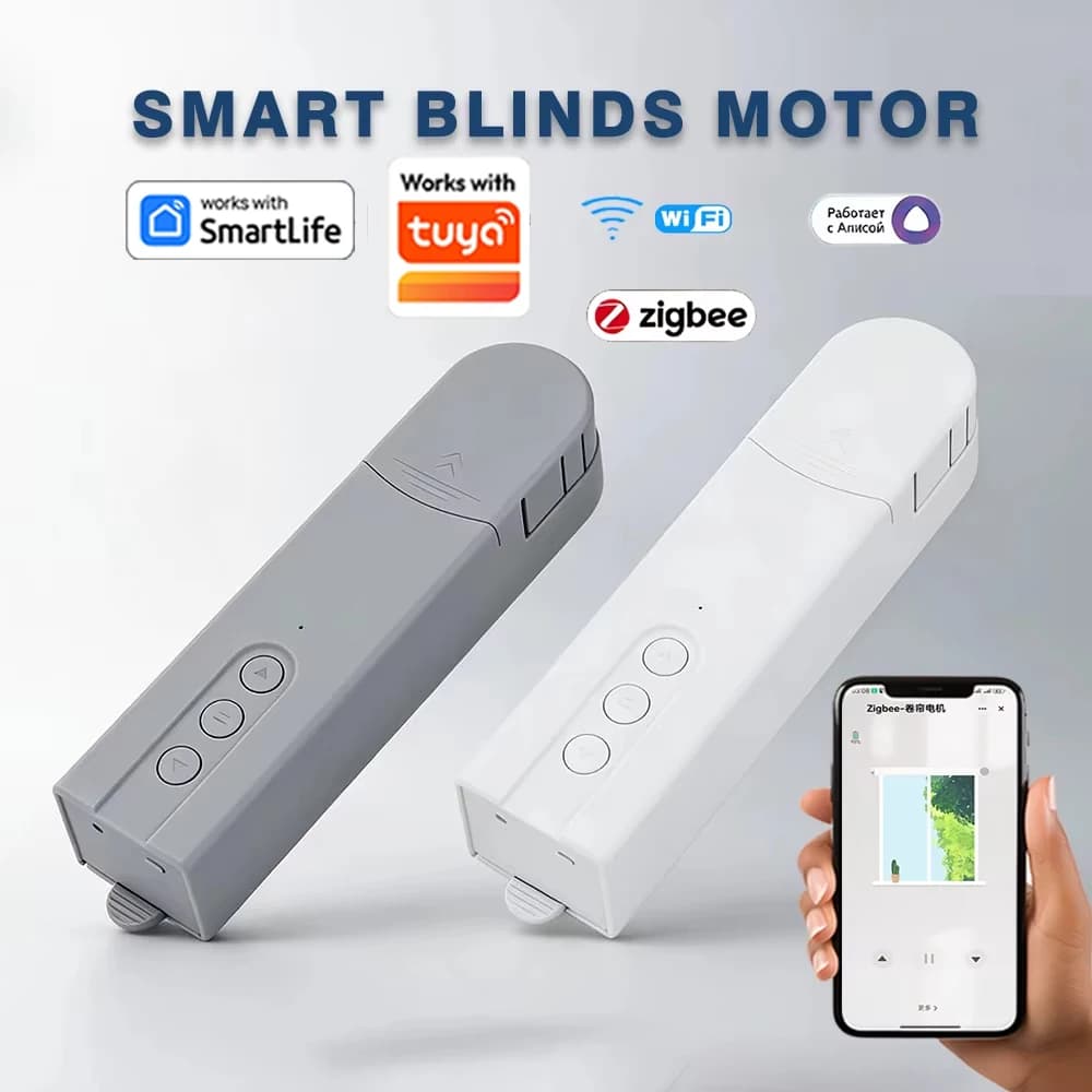 Motor Inteligente WiFi para Persianas, Control de Cortinas Eléctricas Zigbee con Control Remoto RF, Control por Aplicación Tuya, Compatible con Alexa, Google Assistant y Alice