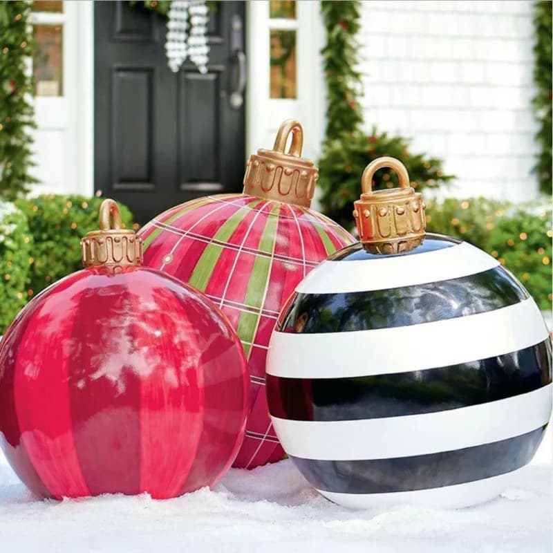 Bola decorada inflable de Navidad al aire libre de 60cm, bolas grandes gigantes de PVC, decoraciones para árboles de Navidad, bola de juguete sin adorno ligero