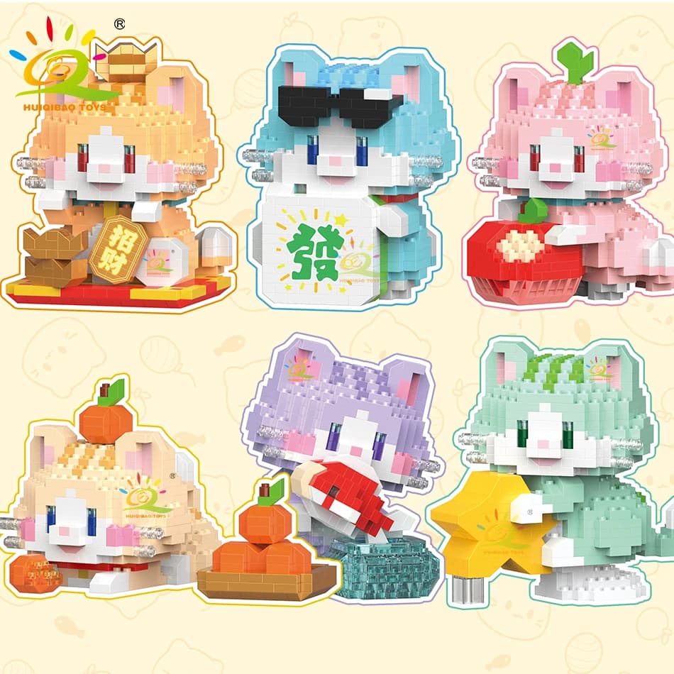 HUIQIBAO lindo gato de la fortuna Micro modelo de bloques de construcción niños Mini mascotas ciudad dibujos animados animales ladrillos de diamante juguetes educativos para adultos