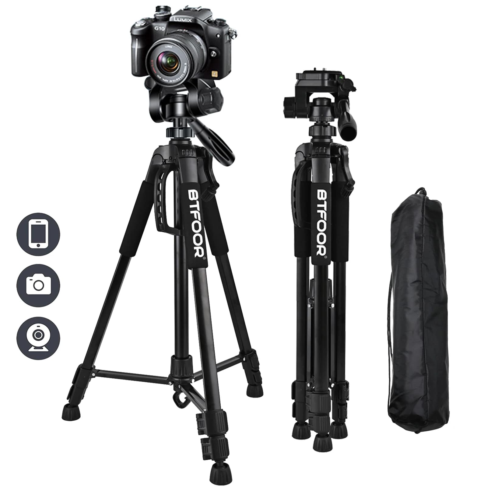 Trípode de viaje para teléfono, soporte de aluminio de 55 "y 140CM de alto con placas rápidas, cabezal panorámico de montaje para cámara Digital Canon, Nikon, DSLR y SLR