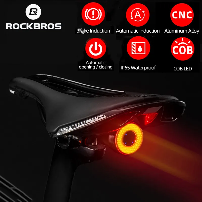 ROCKBROS-luz LED para bicicleta IPx6, resistente al agua, con carga USB, linterna Q5, luz trasera inteligente con detección de freno automático