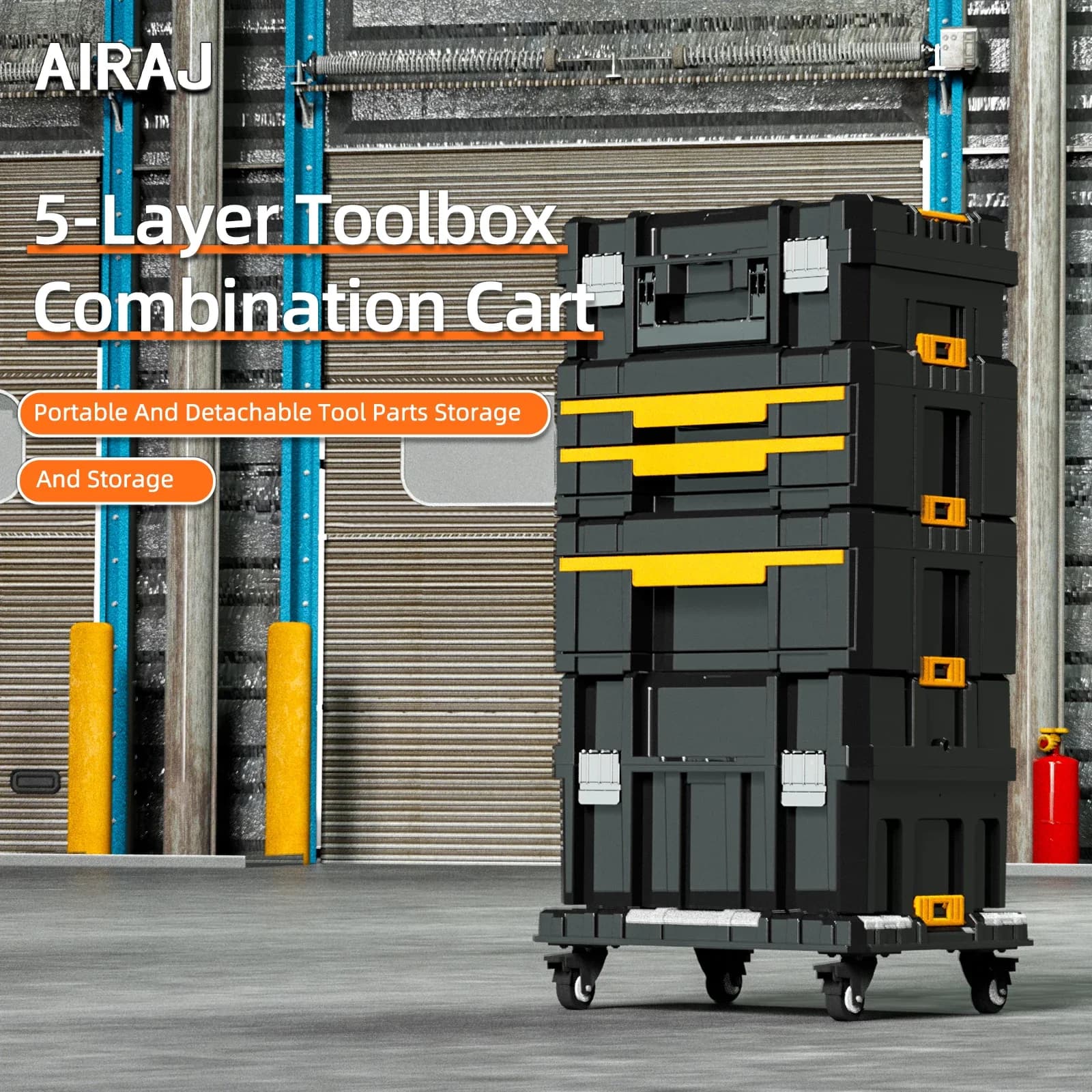 Juego de caja de herramientas combinada Modular apilable AIRAJ: caja de herramientas combinada portátil con ruedas para montaje Modular que ahorra espacio y fácil movilidad.