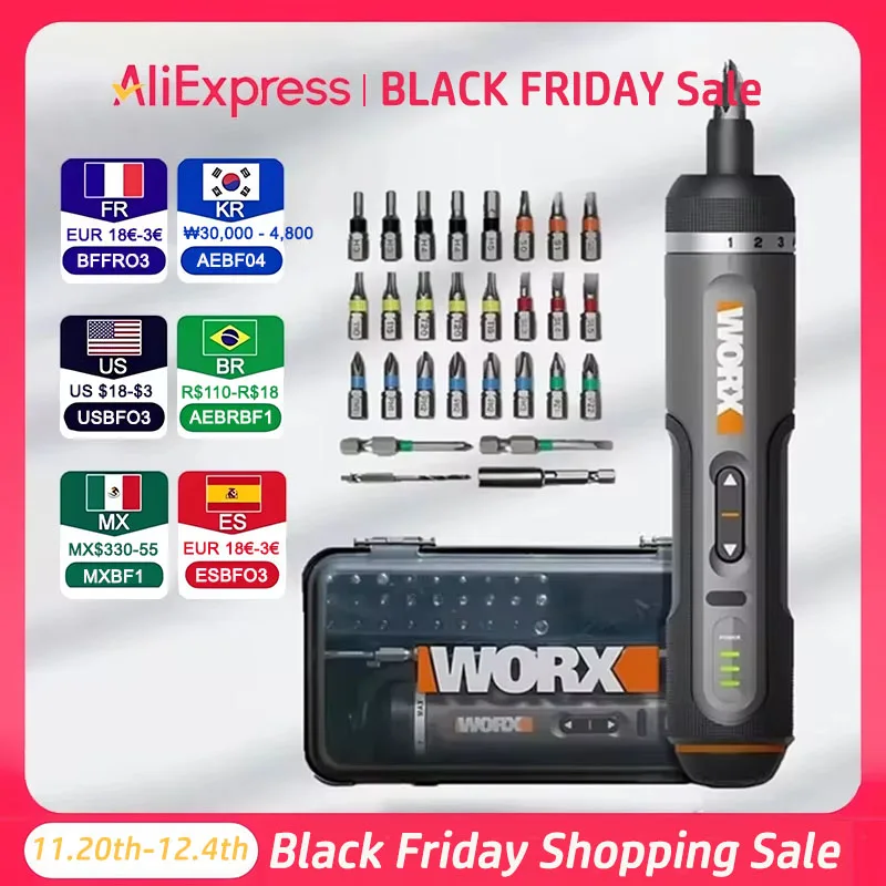 WORX WX242 Mini juego de destornilladores eléctricos destornillador eléctrico inalámbrico inteligente recargable con juego de 30 bits herramientas de taladro eléctrico