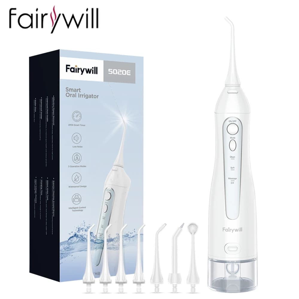 Fairywill-irrigador Oral de limpiador Dental con agua, limpiador Dental portátil recargable, tanque de agua de 3 modos para dientes, 300ML, resistente al agua